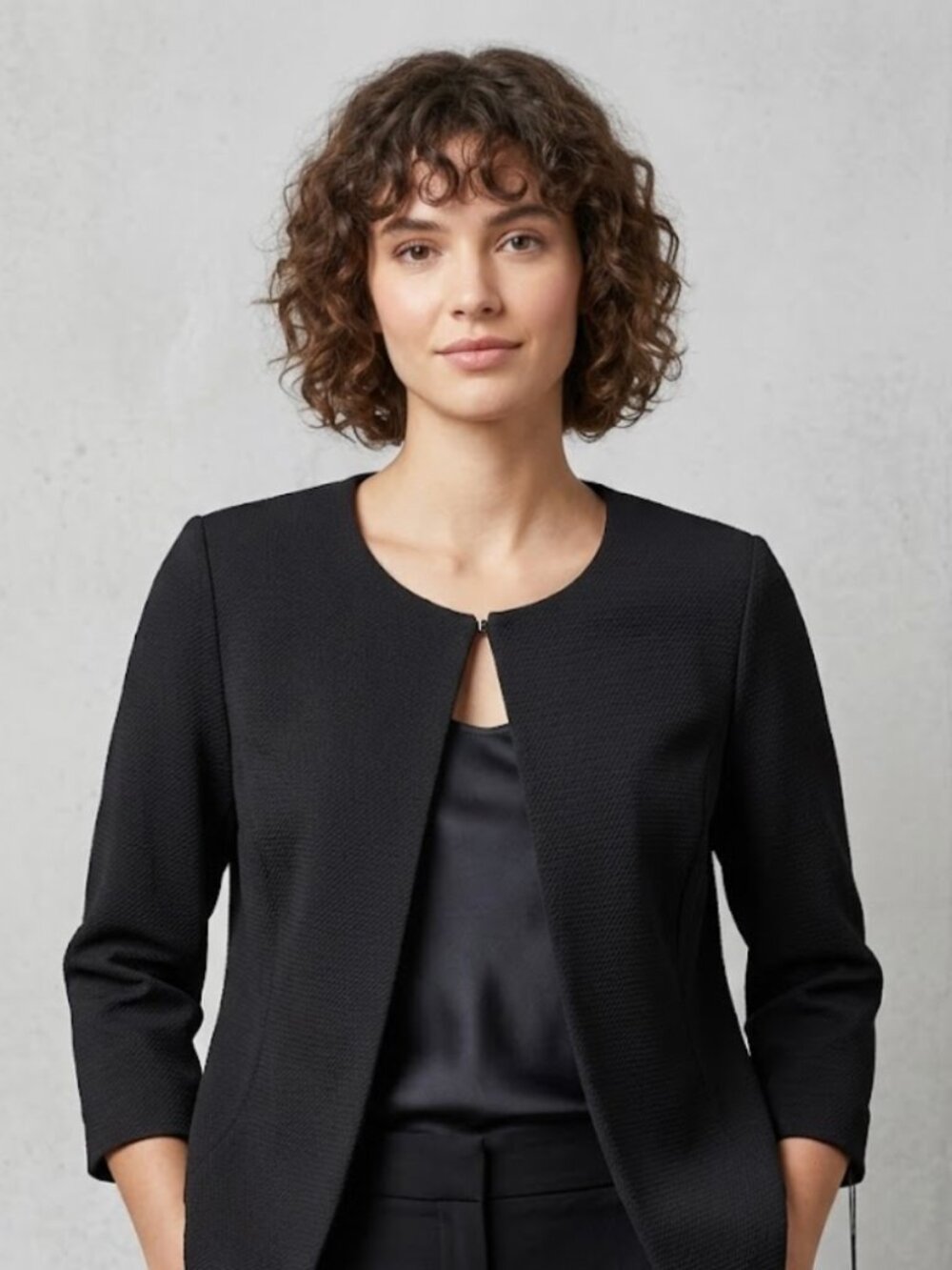 Roz & Ali Textured Top Clasp Closure Black Career Blazer Women's Size Large